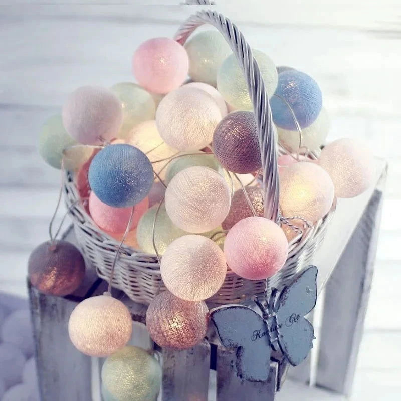 Battery Colorfull Cotton Garland 4cm LED Balls Christmas String Holiday Lights for Home Decoration Wedding Fairy Bedroom Decor - candletown.net