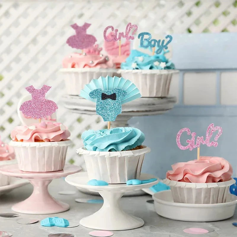 Boy or Girl Cupcake Toppers - 12pcs Baby Shower Cake Picks - candletown.net