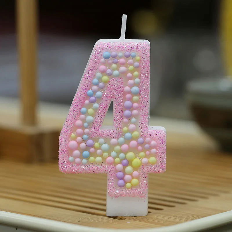 Children's Number Birthday Candles 0-9 - Pink Pearl Design for Kids' Cakes - candletown.net
