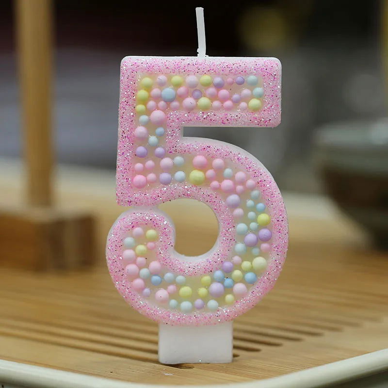 Children's Number Birthday Candles 0-9 - Pink Pearl Design for Kids' Cakes - candletown.net