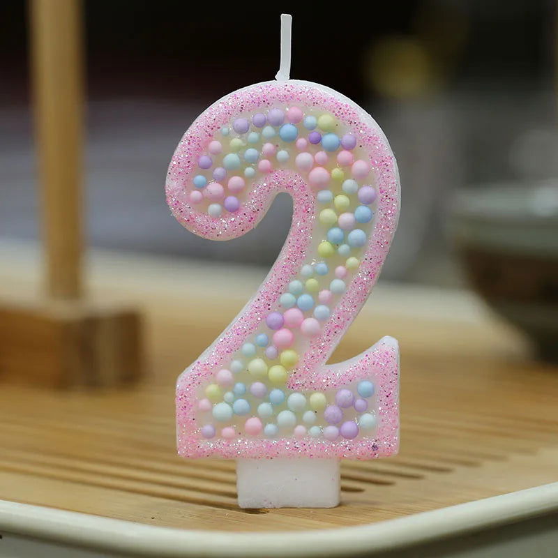 Children's Number Birthday Candles 0-9 - Pink Pearl Design for Kids' Cakes - candletown.net