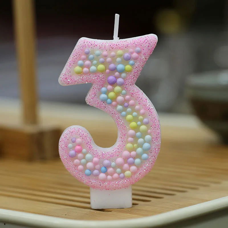 Children's Number Birthday Candles 0-9 - Pink Pearl Design for Kids' Cakes - candletown.net