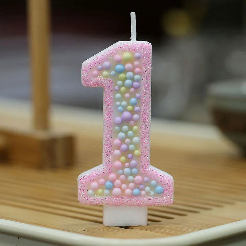 Children's Number Birthday Candles 0-9 - Pink Pearl Design for Kids' Cakes - candletown.net