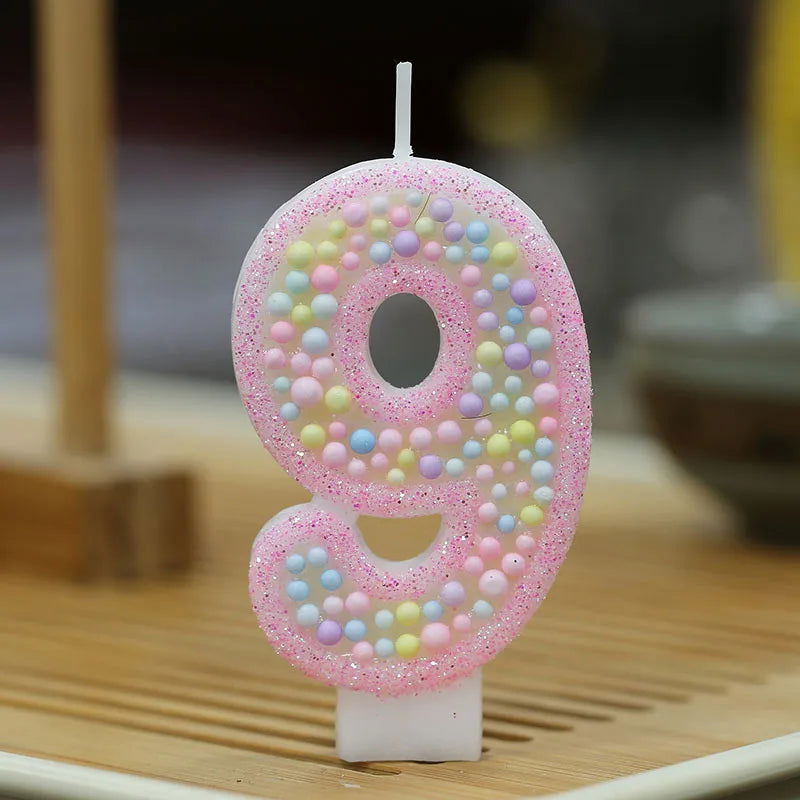 Children's Number Birthday Candles 0-9 - Pink Pearl Design for Kids' Cakes - candletown.net