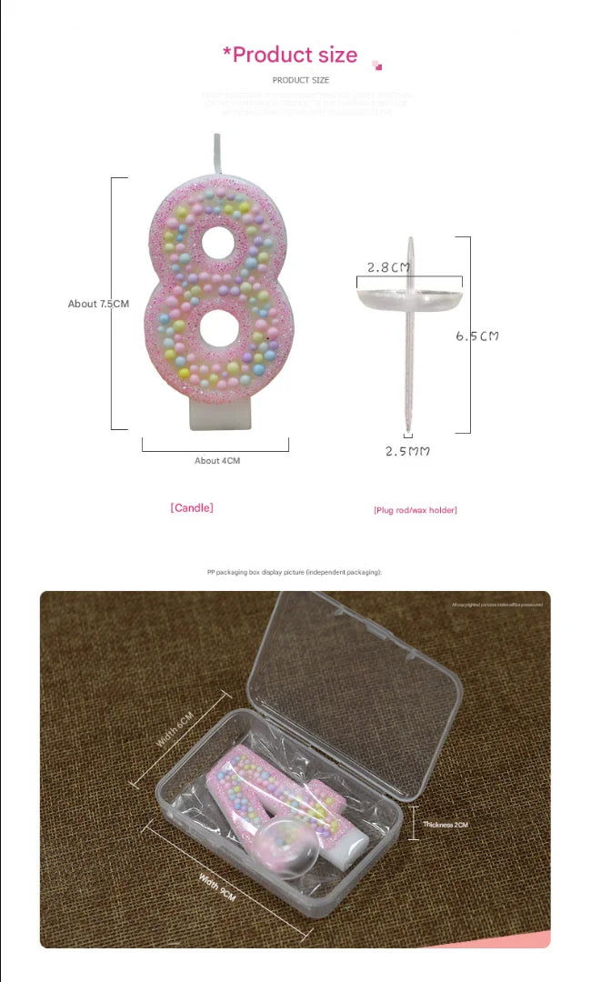 Children's Number Birthday Candles 0-9 - Pink Pearl Design for Kids' Cakes - candletown.net