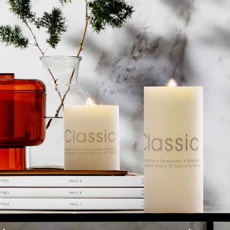 Classic Ivory White Cylinder Candle - Smokeless & Elegant Decor - candletown.net