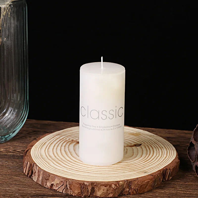 Classic Ivory White Cylinder Candle - Smokeless & Elegant Decor - candletown.net