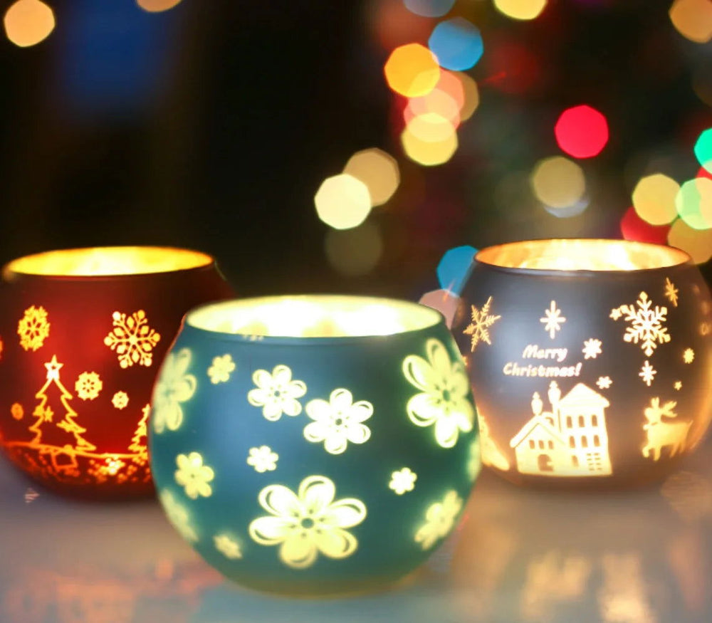 Colorful Snowflake Glass Candle Holder - Perfect for Romantic Dinners & Home Decor - candletown.net