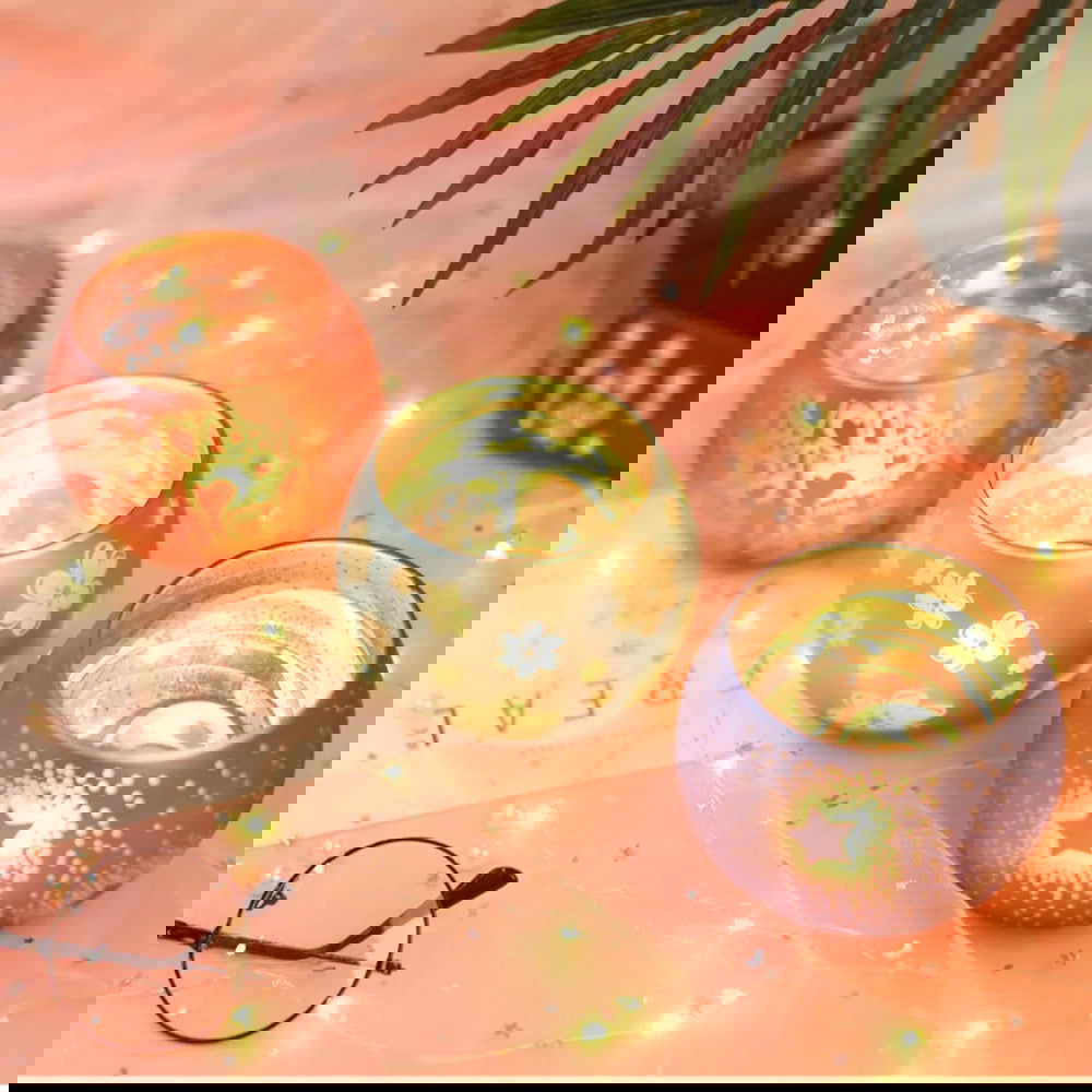 Colorful Snowflake Glass Candle Holder - Perfect for Romantic Dinners & Home Decor - candletown.net