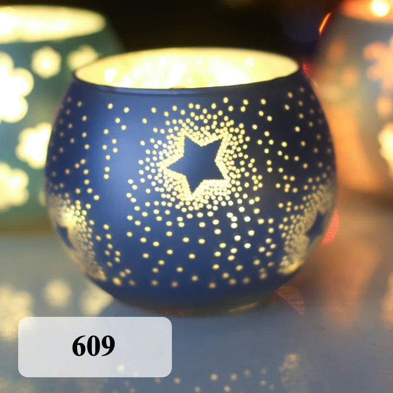 Colorful Snowflake Glass Candle Holder - Perfect for Romantic Dinners & Home Decor - candletown.net