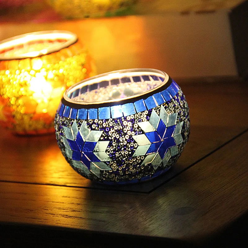 Colorful Snowflake Mosaic Glass Candle Holder - Home Decoration Candlestick in Various Colors - candletown.net