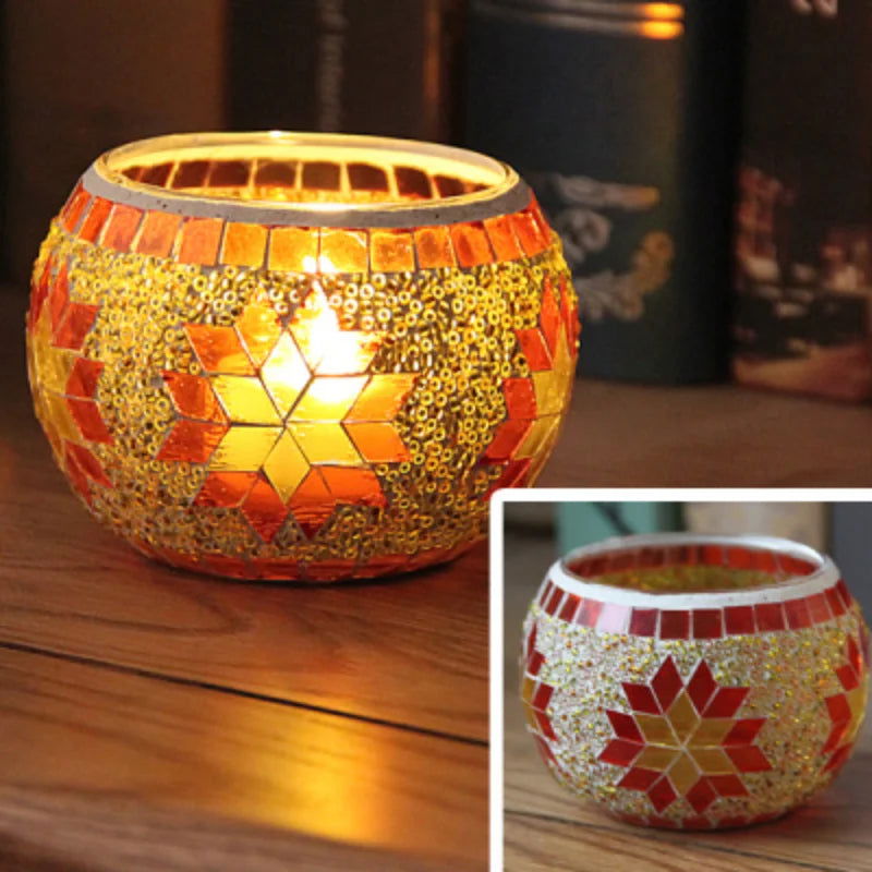 Colorful Snowflake Mosaic Glass Candle Holder - Home Decoration Candlestick in Various Colors - candletown.net