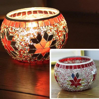 Colorful Snowflake Mosaic Glass Candle Holder - Home Decoration Candlestick in Various Colors - candletown.net