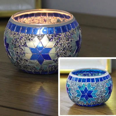 Colorful Snowflake Mosaic Glass Candle Holder - Home Decoration Candlestick in Various Colors - candletown.net