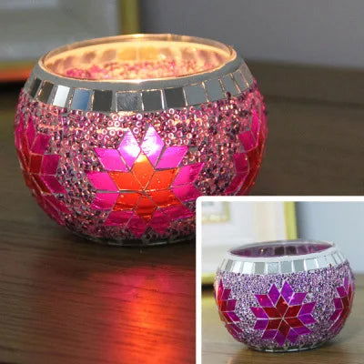 Colorful Snowflake Mosaic Glass Candle Holder - Home Decoration Candlestick in Various Colors - candletown.net