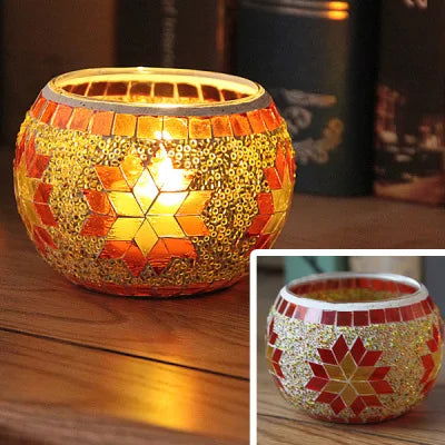 Colorful Snowflake Mosaic Glass Candle Holder - Home Decoration Candlestick in Various Colors - candletown.net