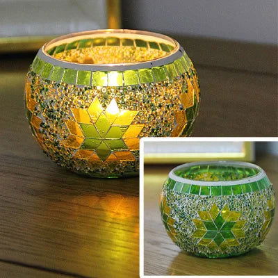 Colorful Snowflake Mosaic Glass Candle Holder - Home Decoration Candlestick in Various Colors - candletown.net