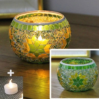 Colorful Snowflake Mosaic Glass Candle Holder - Home Decoration Candlestick in Various Colors - candletown.net