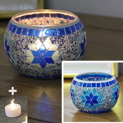 Colorful Snowflake Mosaic Glass Candle Holder - Home Decoration Candlestick in Various Colors - candletown.net