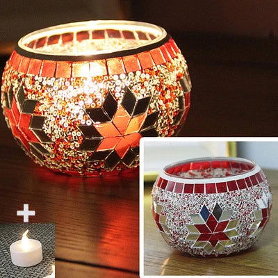 Colorful Snowflake Mosaic Glass Candle Holder - Home Decoration Candlestick in Various Colors - candletown.net