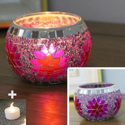 Colorful Snowflake Mosaic Glass Candle Holder - Home Decoration Candlestick in Various Colors - candletown.net