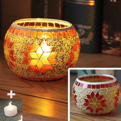 Colorful Snowflake Mosaic Glass Candle Holder - Home Decoration Candlestick in Various Colors - candletown.net