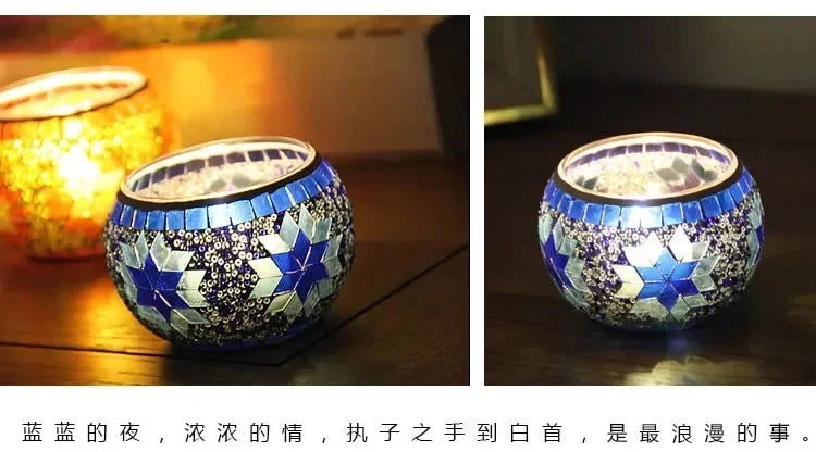 Colorful Snowflake Mosaic Glass Candle Holder - Home Decoration Candlestick in Various Colors - candletown.net