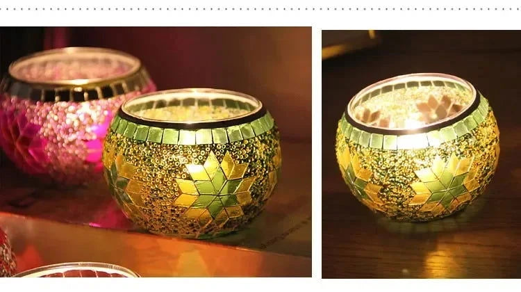 Colorful Snowflake Mosaic Glass Candle Holder - Home Decoration Candlestick in Various Colors - candletown.net