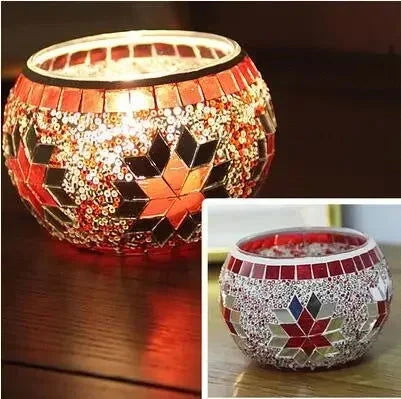 Colorful Snowflake Mosaic Glass Candle Holder - Home Decoration Candlestick in Various Colors - candletown.net