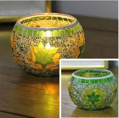 Colorful Snowflake Mosaic Glass Candle Holder - Home Decoration Candlestick in Various Colors - candletown.net
