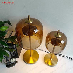 Dia18cm Smoke gray Glass Table Lamps Modern Living Bedroom Bedside Desk Lamp Indoor Decor LED Lighting amber glass Luminaire - candletown.net