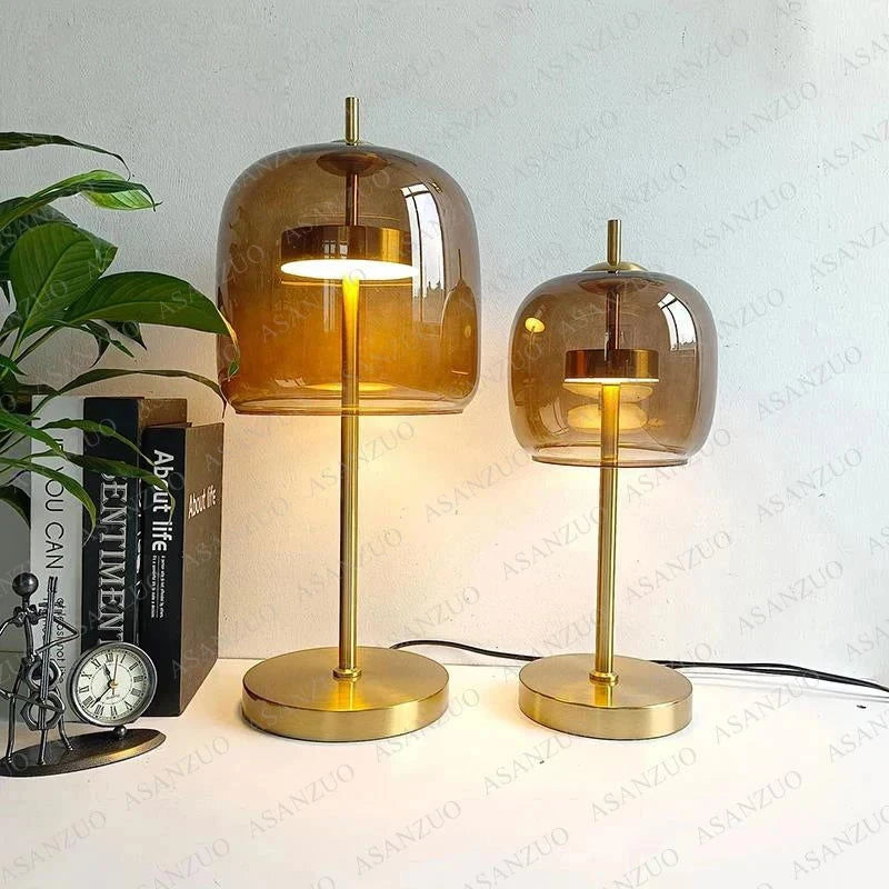 Dia18cm Smoke gray Glass Table Lamps Modern Living Bedroom Bedside Desk Lamp Indoor Decor LED Lighting amber glass Luminaire - candletown.net
