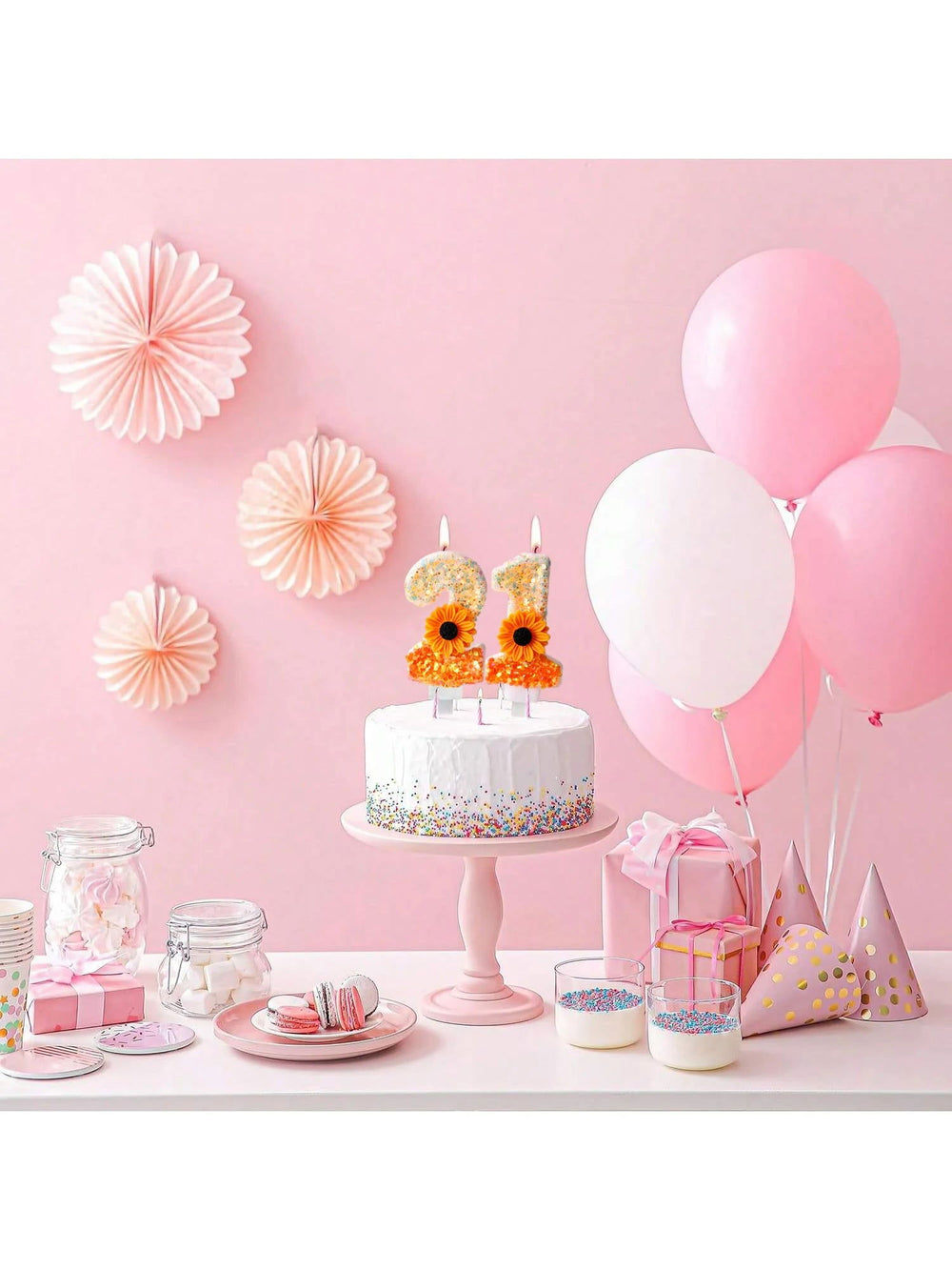 Flower Birthday Number Candles, Orange Daisy Sequin Happy Birthday Cake Candles for Ins Women Sweet Pink Theme Celebration Anniv - candletown.net