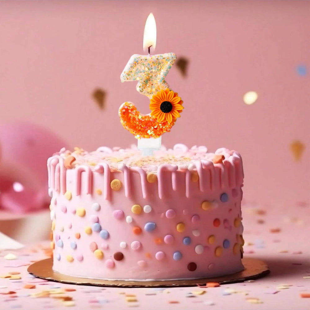 Flower Birthday Number Candles, Orange Daisy Sequin Happy Birthday Cake Candles for Ins Women Sweet Pink Theme Celebration Anniv - candletown.net