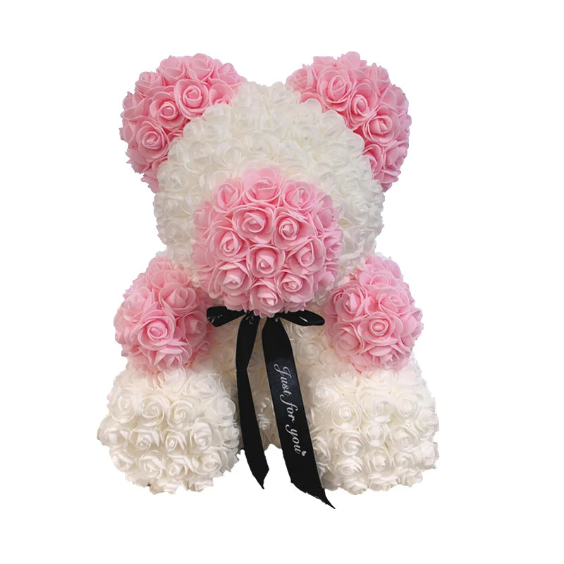 40cm Rose Bear – Heart Shaped Teddy Made of Roses - candletown.net