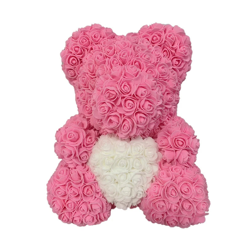 40cm Rose Bear – Heart Shaped Teddy Made of Roses - candletown.net
