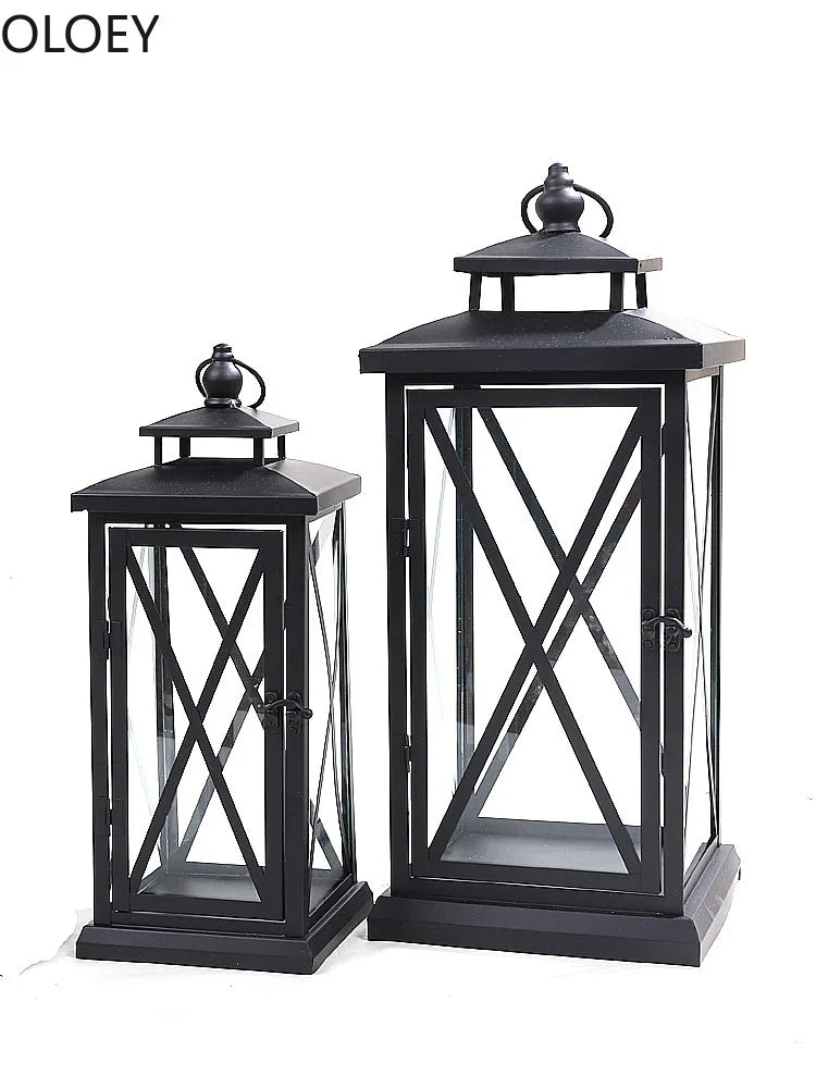 Black Glass Candle Lantern – Large Iron Candle Holder