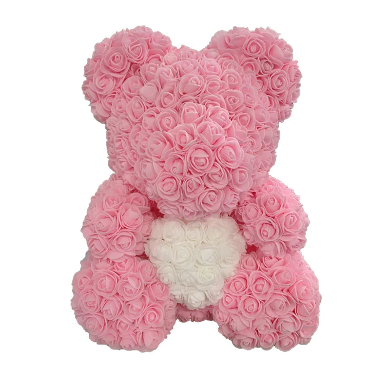 40cm Rose Bear – Heart Shaped Teddy Made of Roses - candletown.net