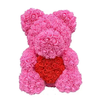 40cm Rose Bear – Heart Shaped Teddy Made of Roses - candletown.net