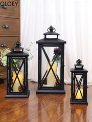 Black Glass Candle Lantern – Large Iron Candle Holder