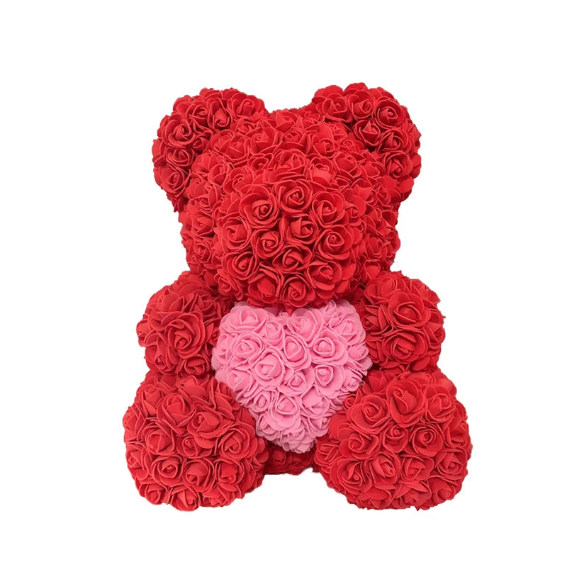 40cm Rose Bear – Heart Shaped Teddy Made of Roses - candletown.net