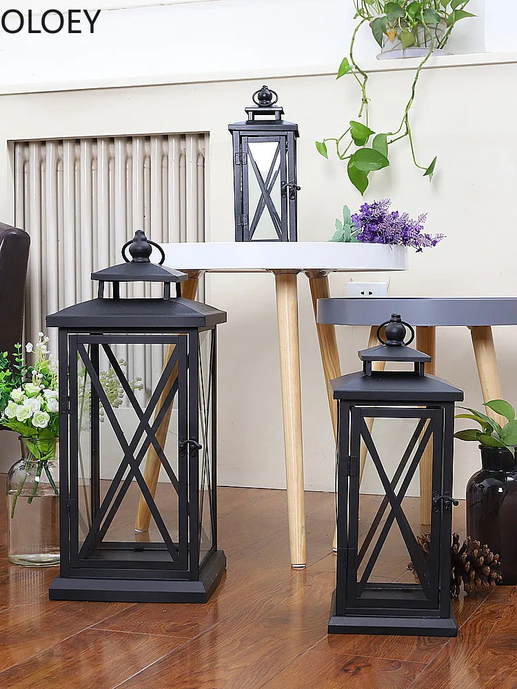 Black Glass Candle Lantern – Large Iron Candle Holder