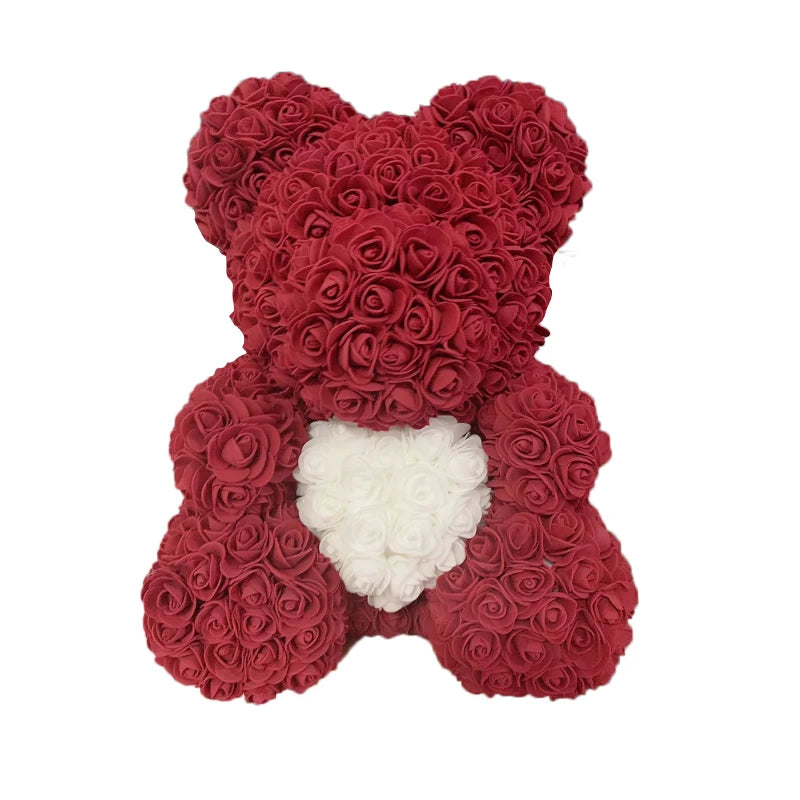 40cm Rose Bear – Heart Shaped Teddy Made of Roses - candletown.net