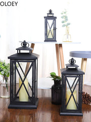 Black Glass Candle Lantern – Large Iron Candle Holder