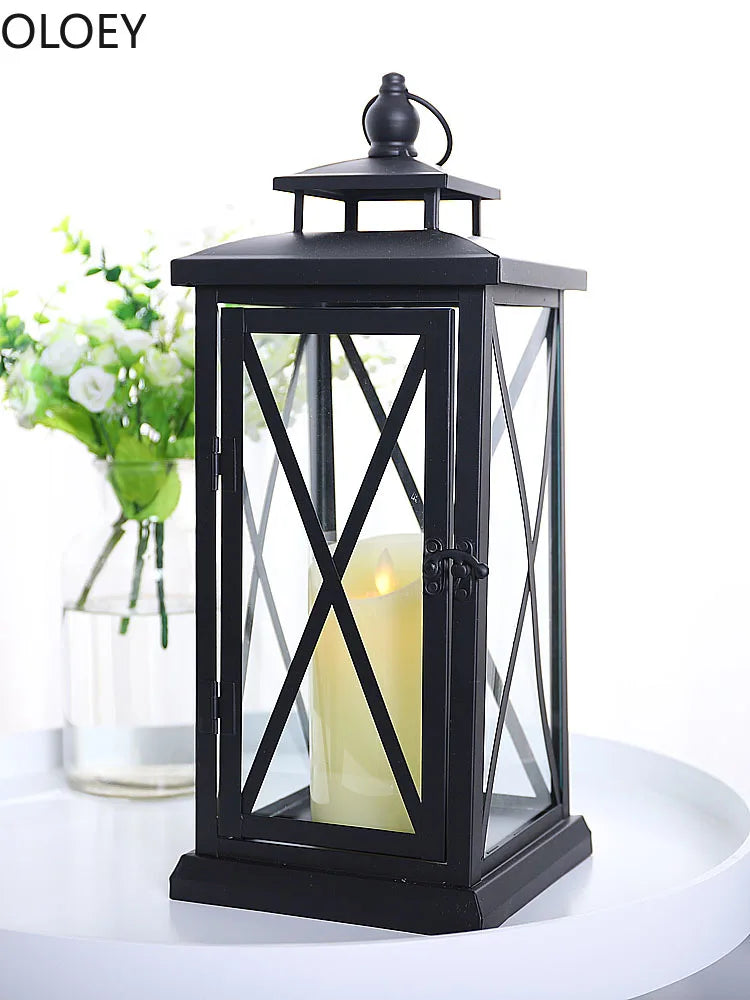 Black Glass Candle Lantern – Large Iron Candle Holder