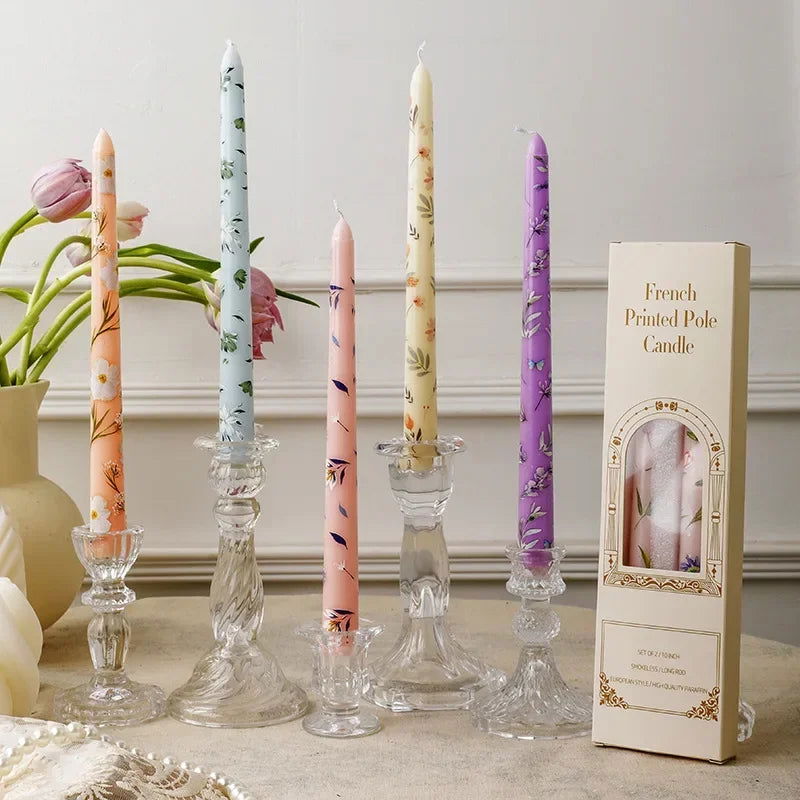 Heart & Flower Printed Taper Candles – Romantic Dinner Set - candletown.net