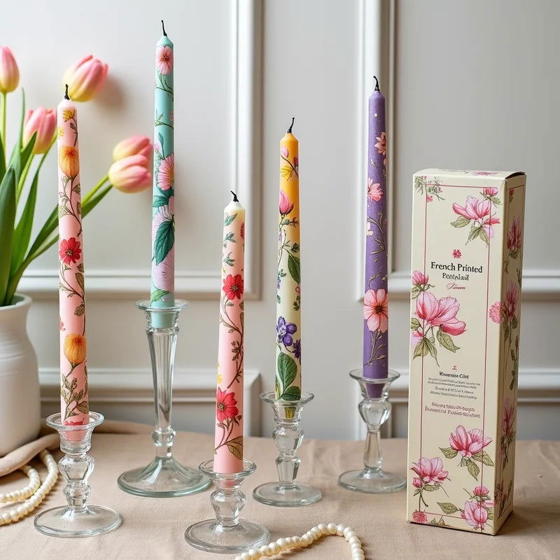 Heart & Flower Printed Taper Candles – Romantic Dinner Set - candletown.net