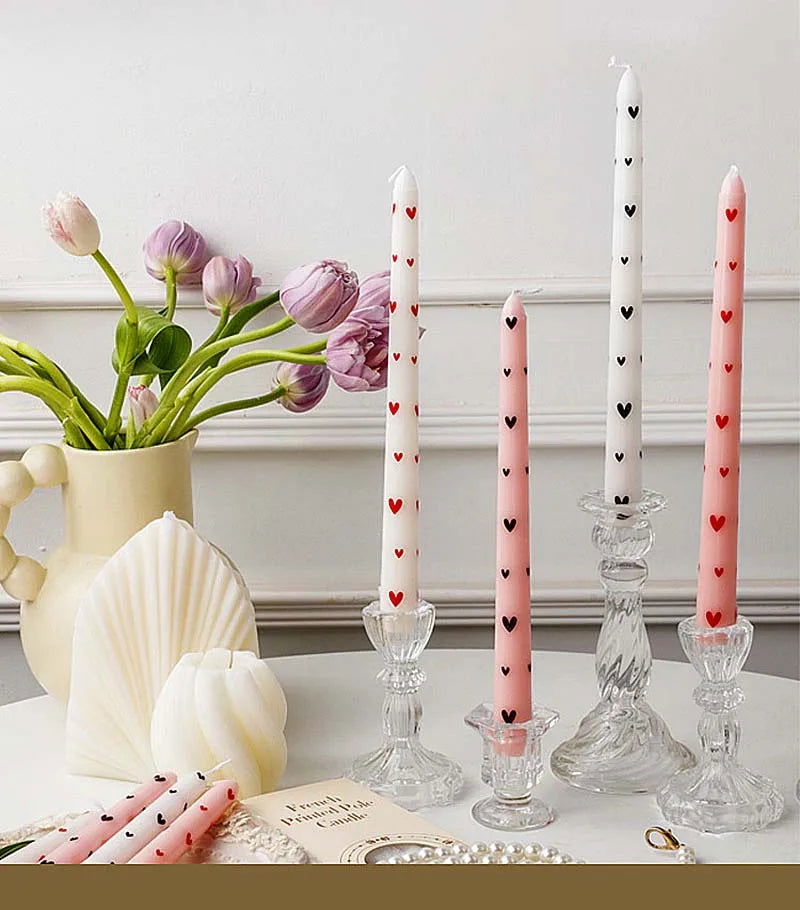 Heart & Flower Printed Taper Candles – Romantic Dinner Set - candletown.net