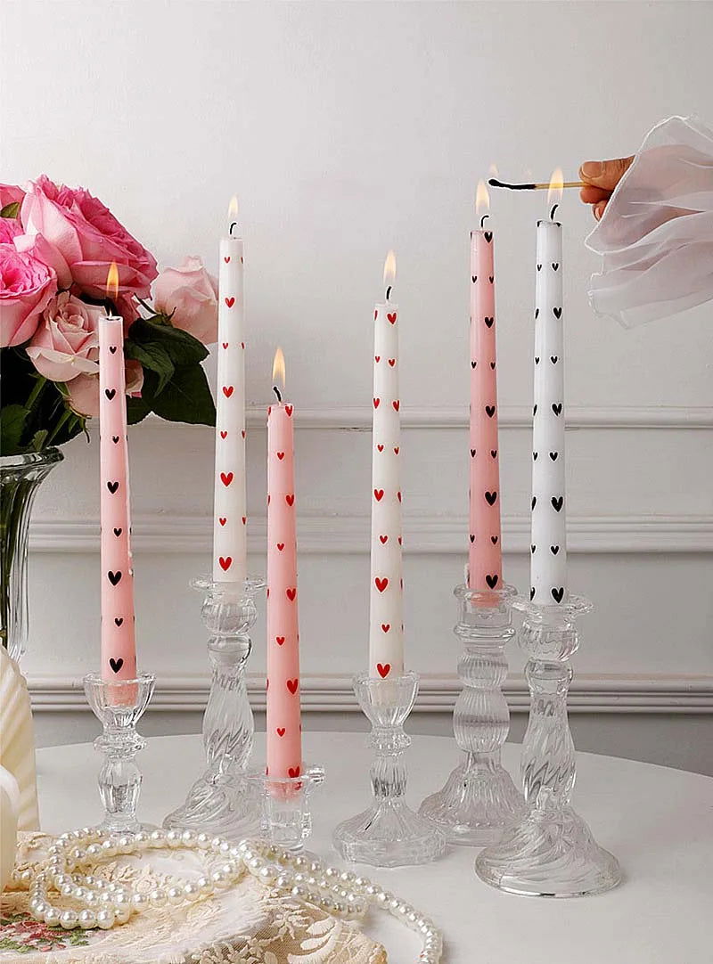 Heart & Flower Printed Taper Candles – Romantic Dinner Set - candletown.net