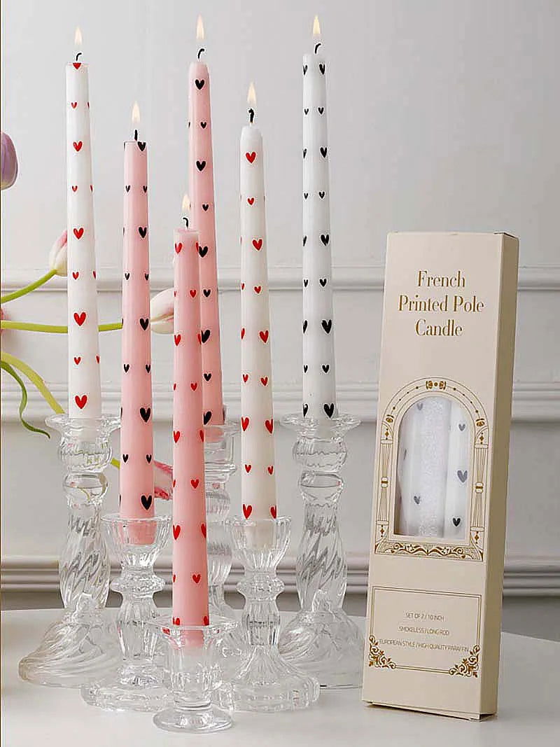 Heart & Flower Printed Taper Candles – Romantic Dinner Set - candletown.net